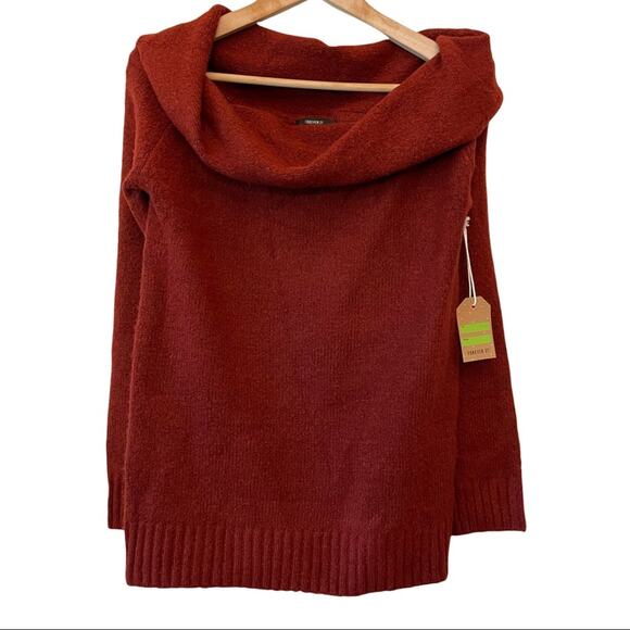 Forever 21 NWOT Off Shoulder Orange Sweater Medium - Picture 1 of 4